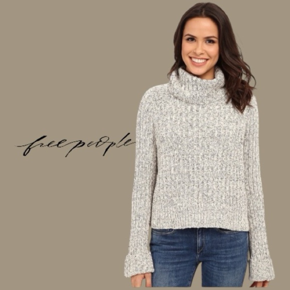 Free People Marled Grey Chunky Knit Turtleneck Sweater M